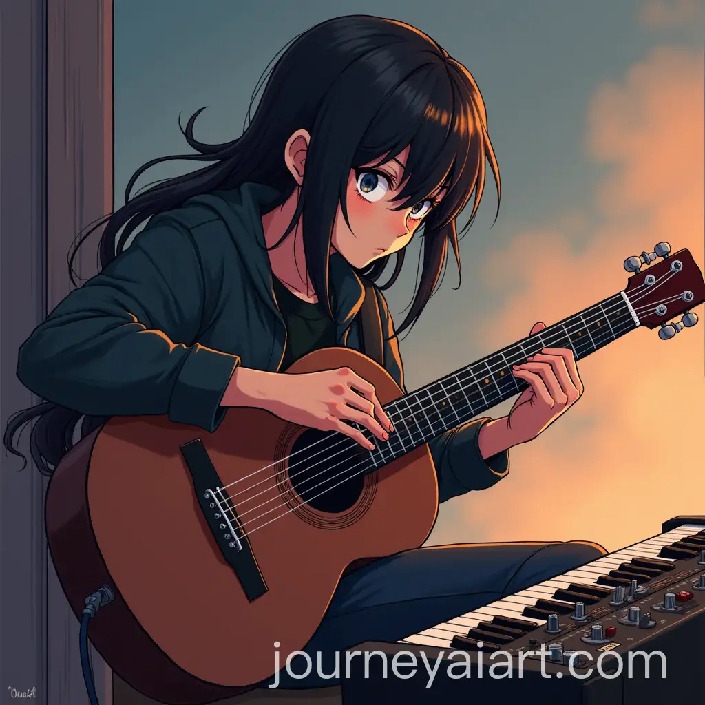 Boy-with-Long-Dark-Hair-Creating-Music-in-Anime-Style