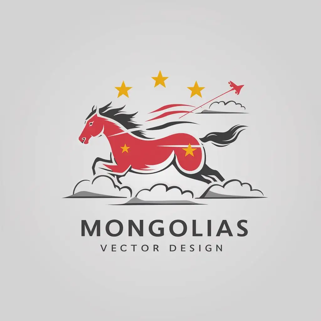 LOGO Design for MongoliaChina Cooperation Galloping Horse Five Stars White Clouds and Airplanes with Modern Tech Feel