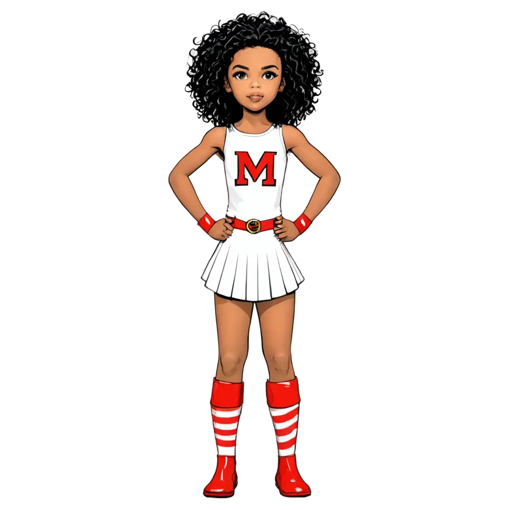 10-Year-Old-Black-Light-Skin-Superhero-in-Red-and-White-Uniform-Full-Body-PNG-with-Comic-Book-Style