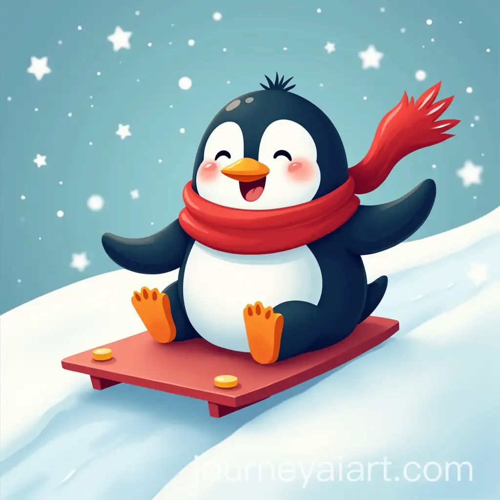 Chubby-Penguin-Joyfully-Sliding-Down-a-Snowy-Hill
