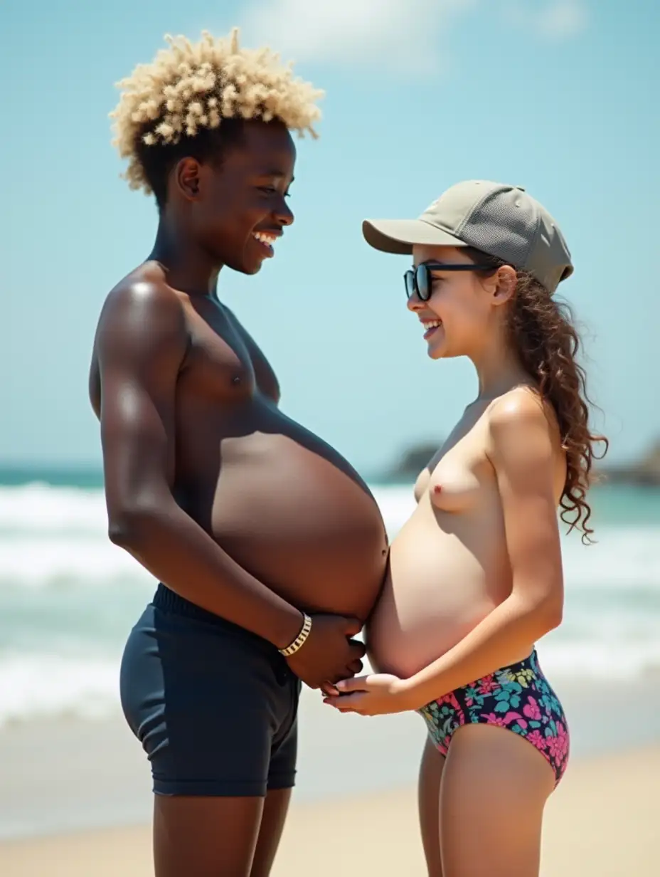 Happy-Surfer-Duo-with-Huge-Bloated-Bellies-at-the-Beach