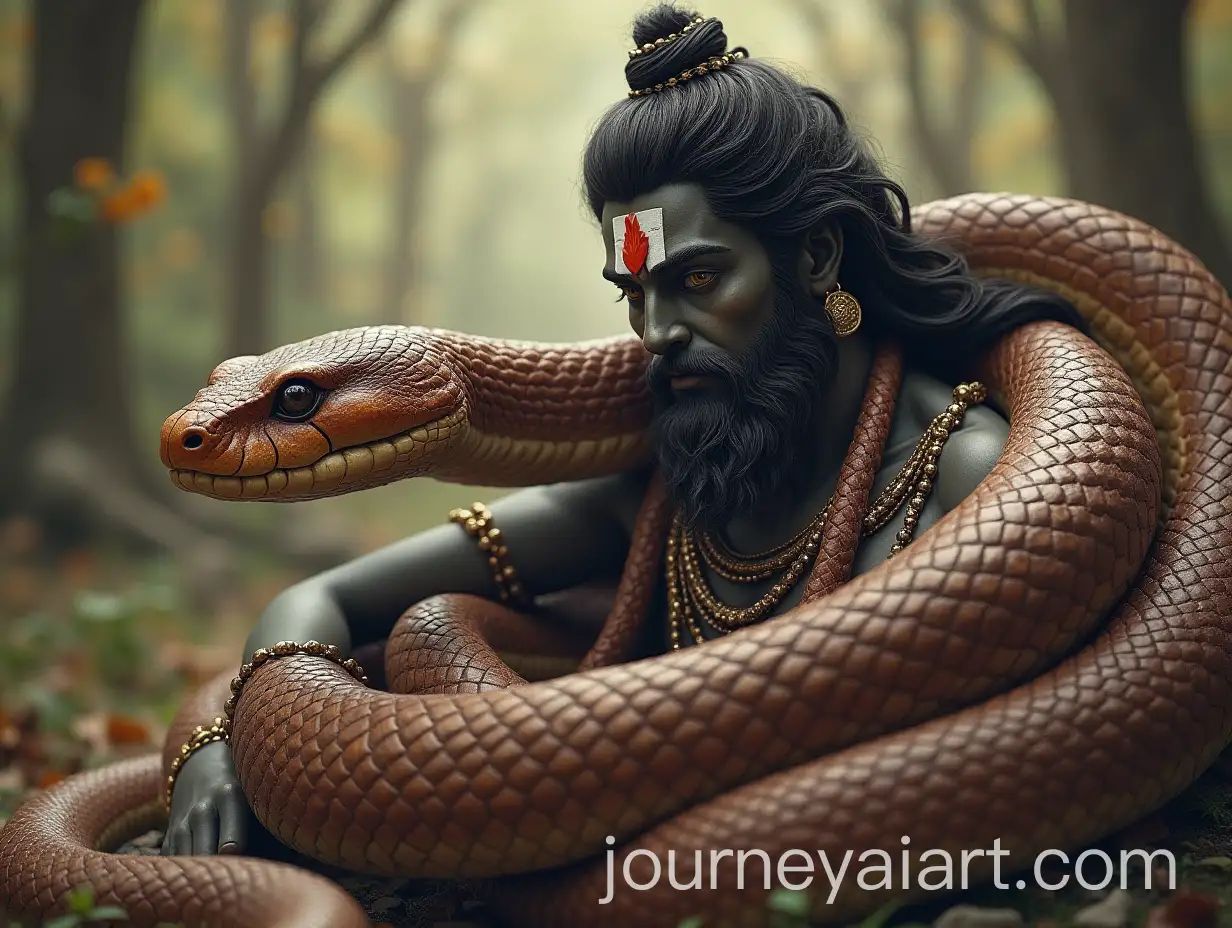 Lord-Mahadev-with-Brown-Giant-Snake-in-Divine-Landscape