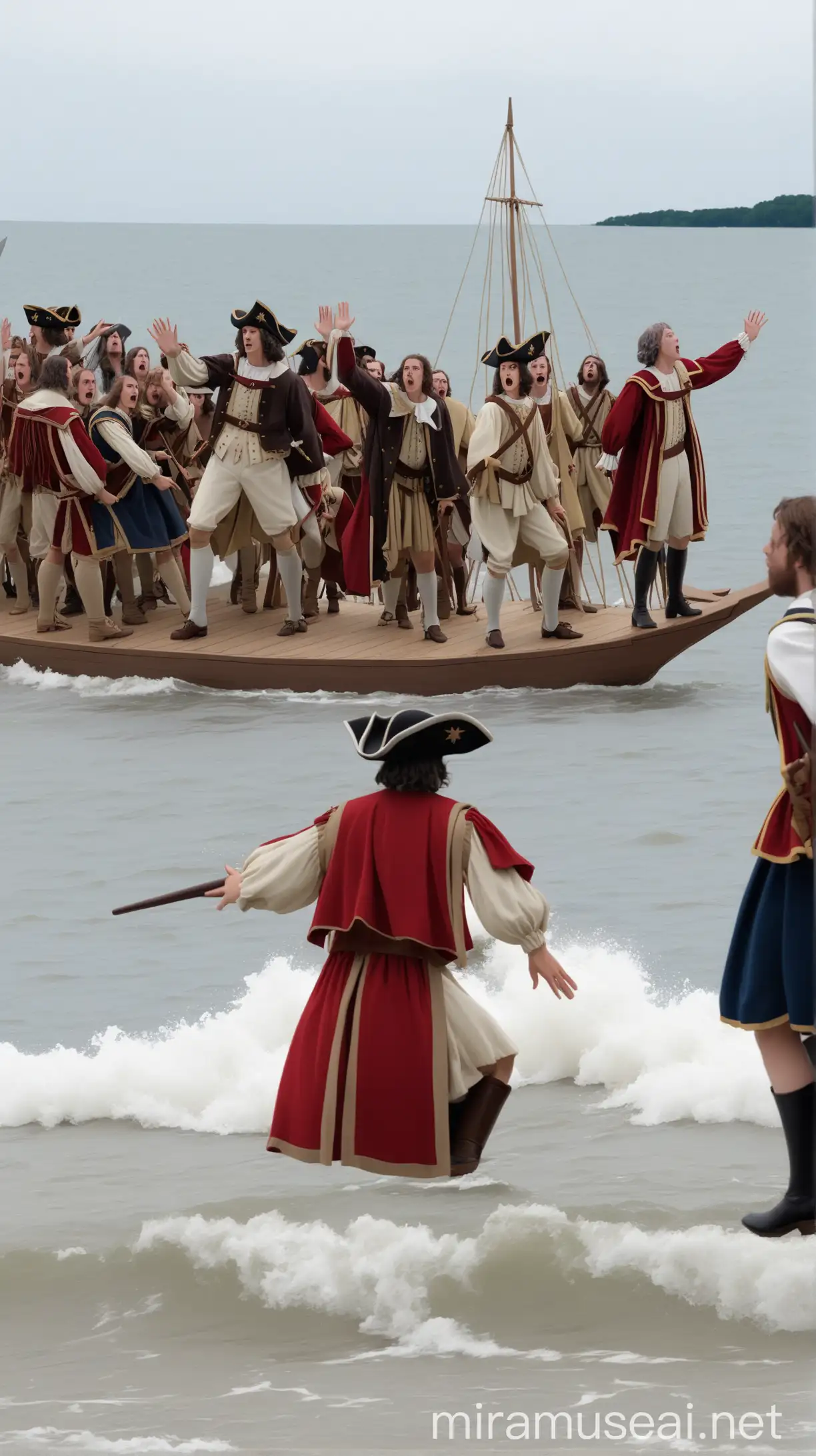 Columbus Landing Reenactment by Actors on Shoreline