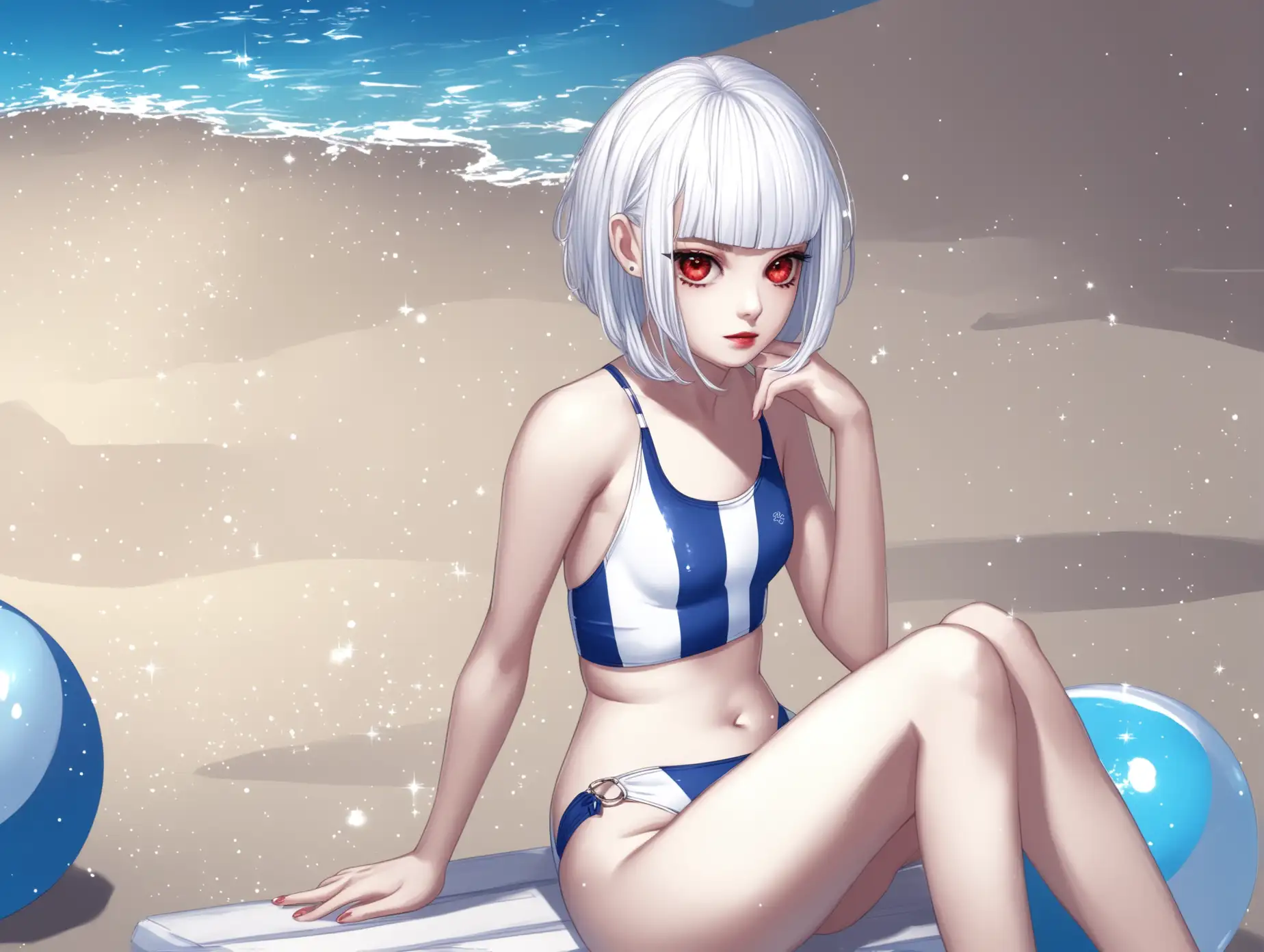 Girl-with-White-Hair-and-Red-Eyes-in-Swimsuit-in-Ringeko-Art-Style