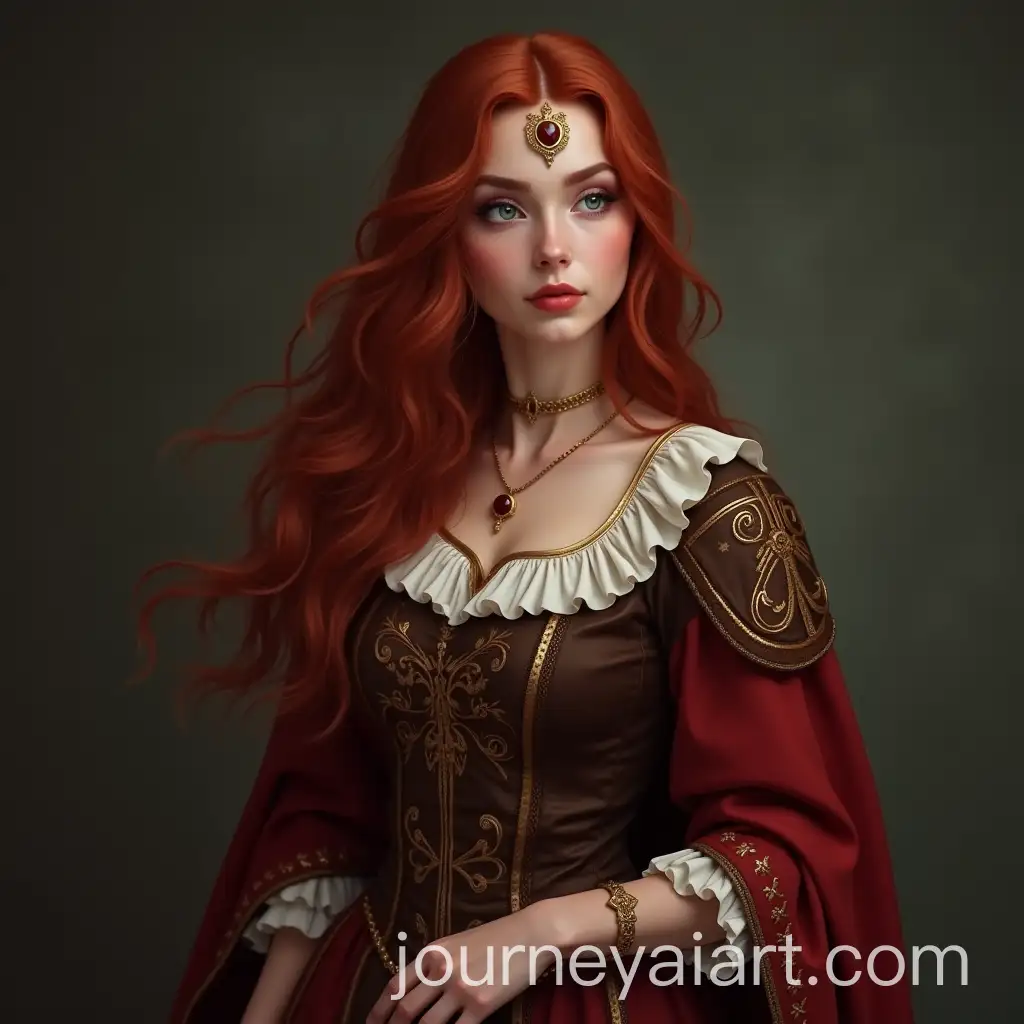 Transylvanian-Saxon-Queen-in-Traditional-Costume-with-Dark-Red-Hair