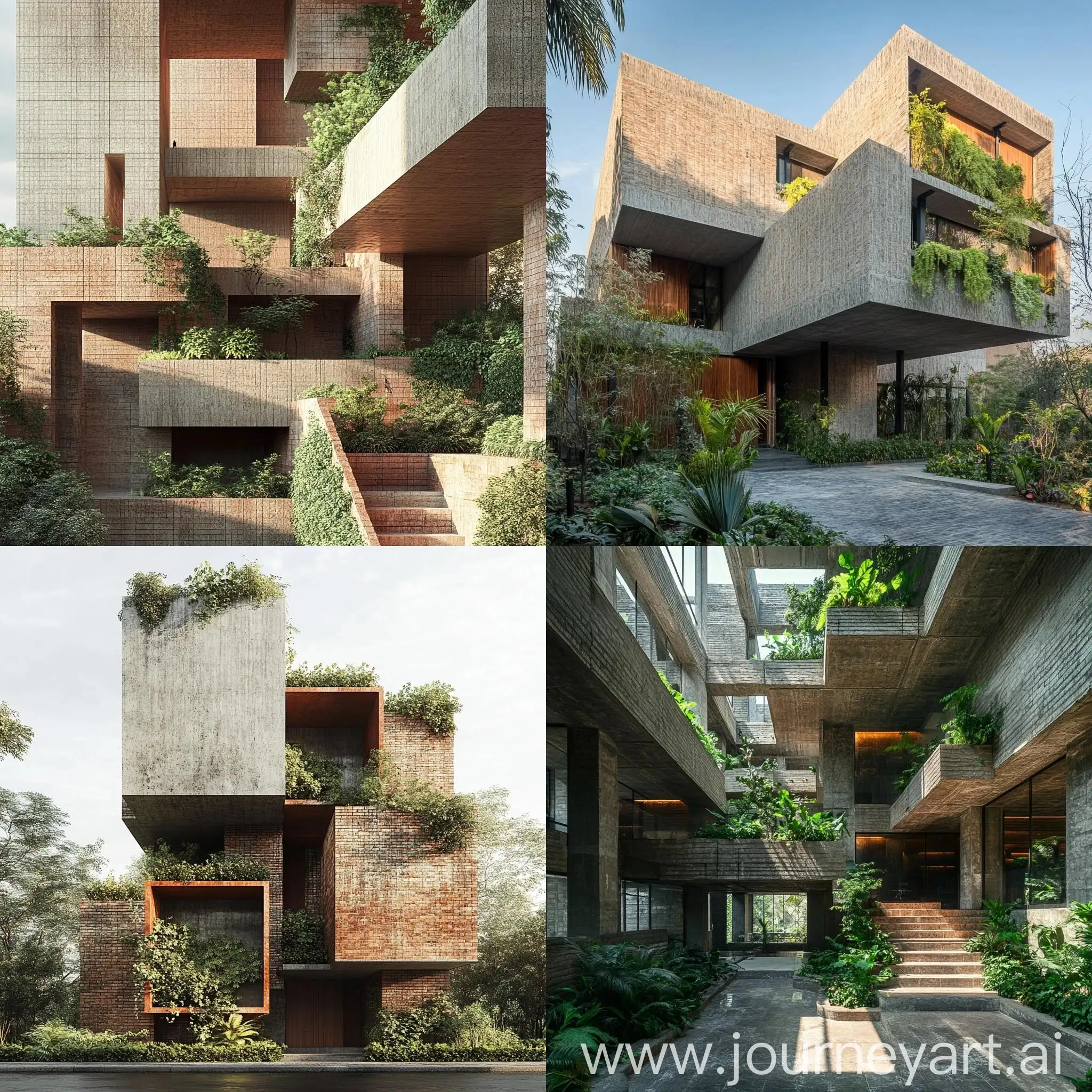 Museum-of-Concrete-with-Varied-Brick-Heights-and-Abundant-Vegetation