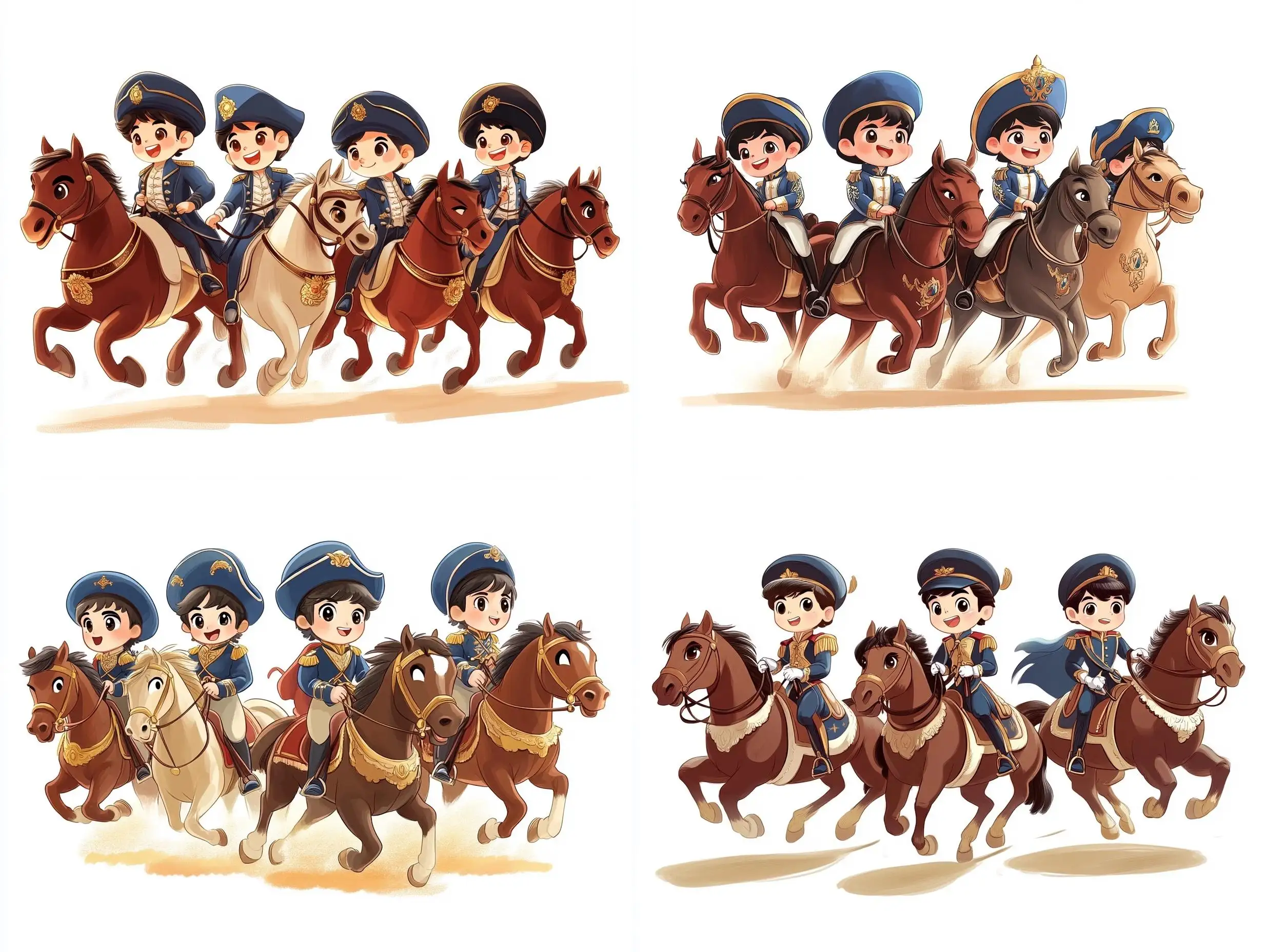 Four-Little-Princes-Riding-Horses-in-Royal-Guard-Musketeer-Style