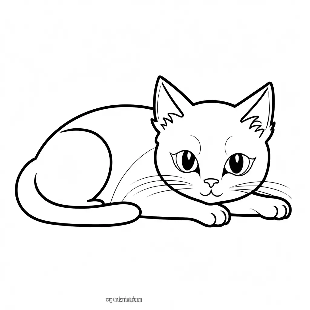 Cute-Cartoon-Cat-Laying-Down-for-Childrens-Coloring-Page