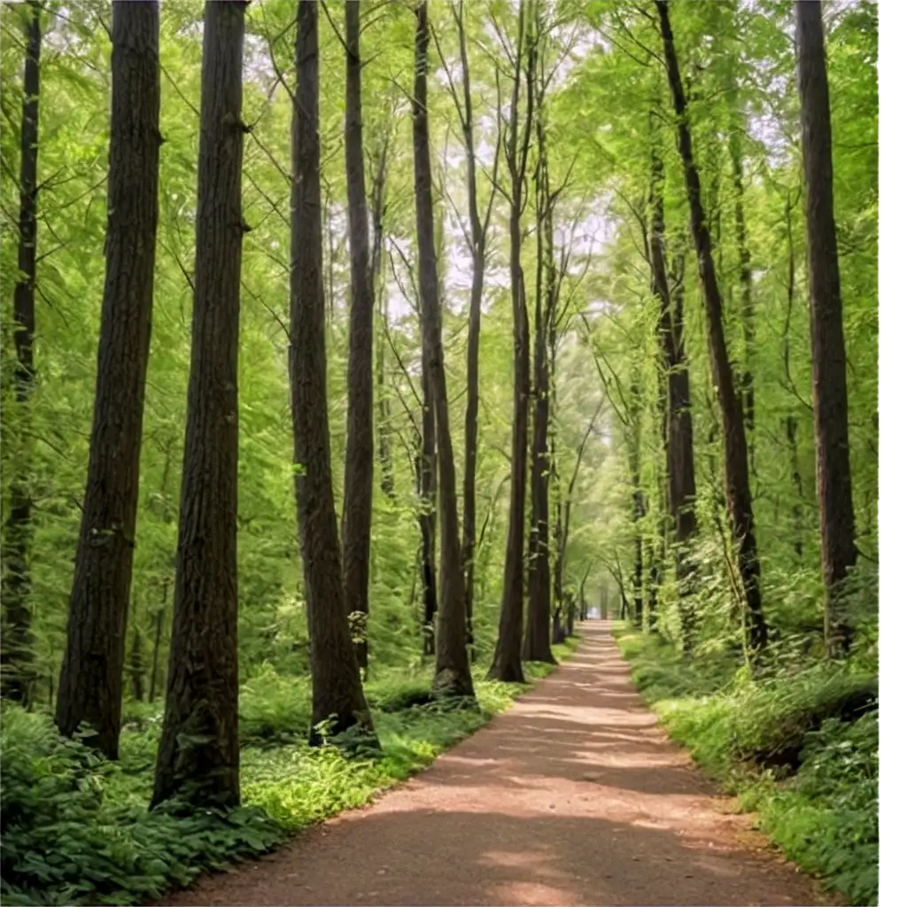 Sunny-Pathway-Surrounded-by-Tall-Trees-PNG-Perfect-for-Nature-and-Outdoor-Visuals