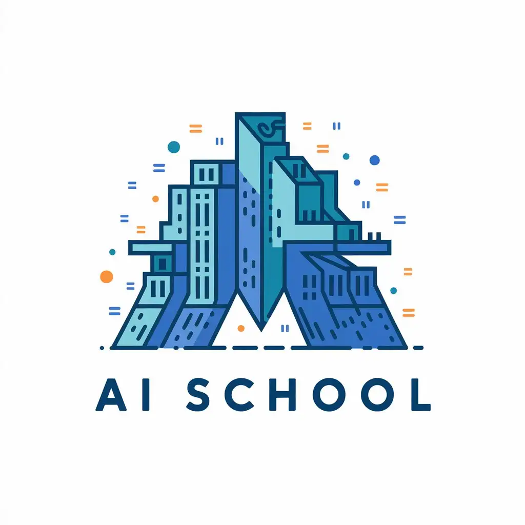 a vector logo design,with the text "AI school", main symbol:innovative campus,complex,be used in Internet industry,clear background