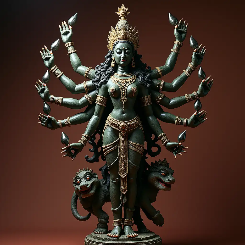 10 arm, 10 head statue of the goddess kali