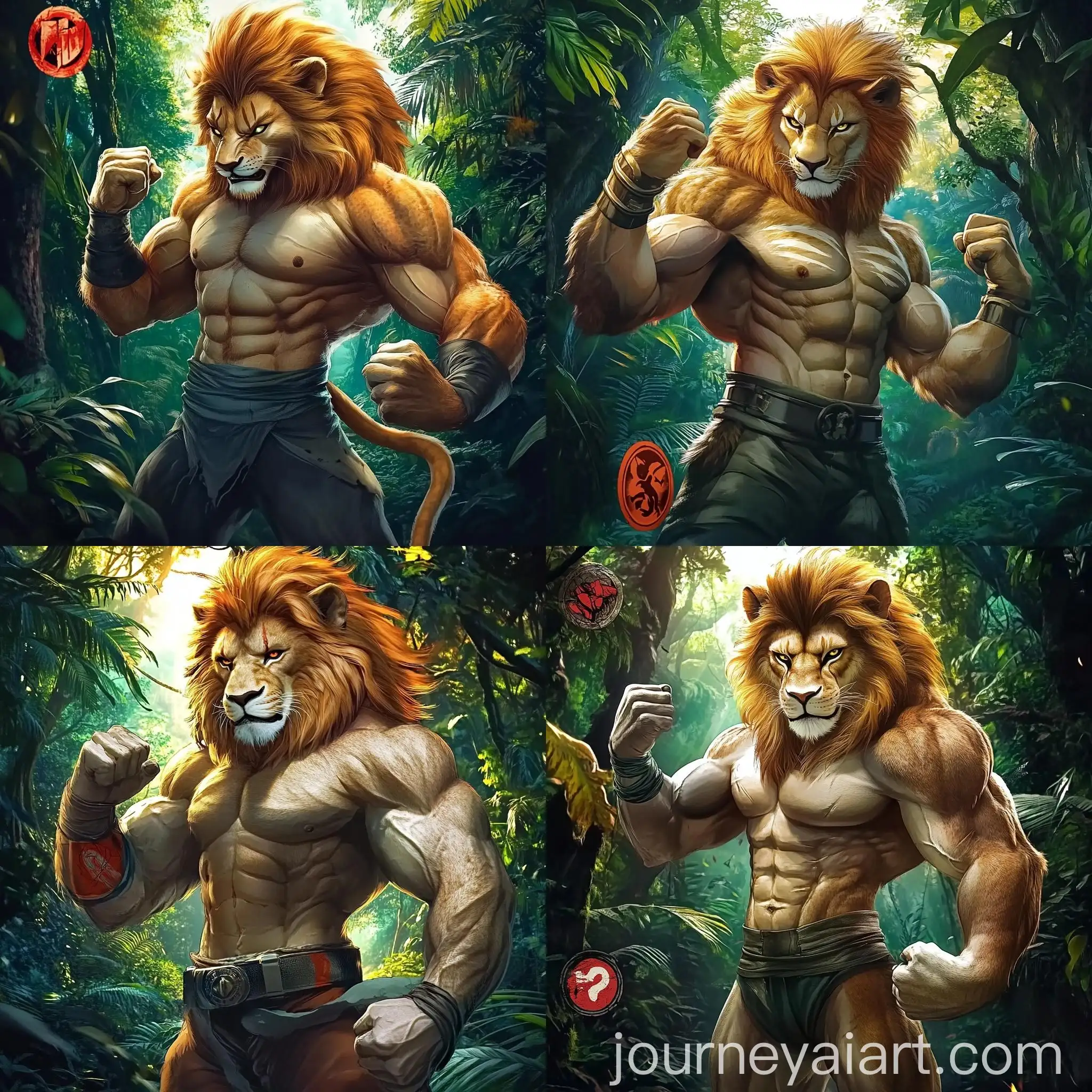Anthropomorphic-Lion-Fighter-in-Jungle-Ambush-Scene