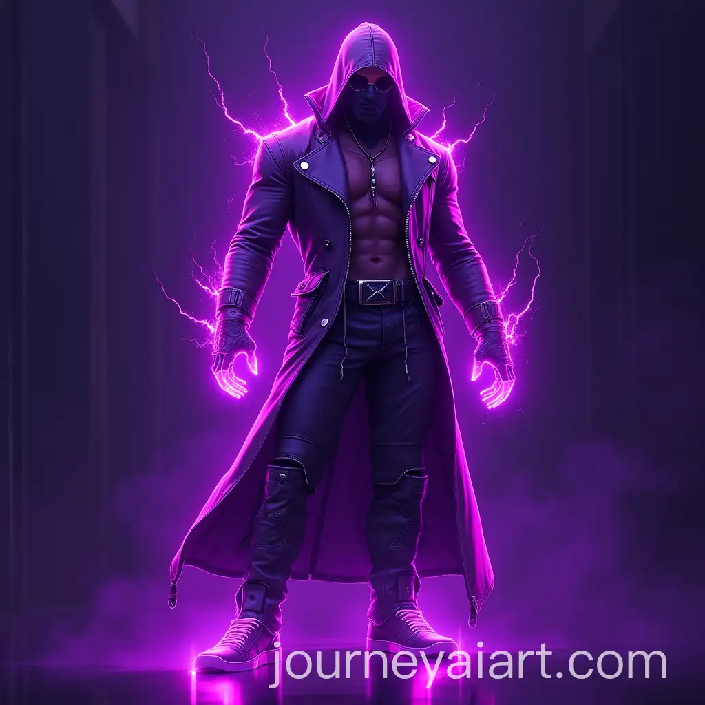 Futuristic-Cyberpunk-Figure-Surrounded-by-Intense-Purple-Energy-in-a-NeonLit-Setting