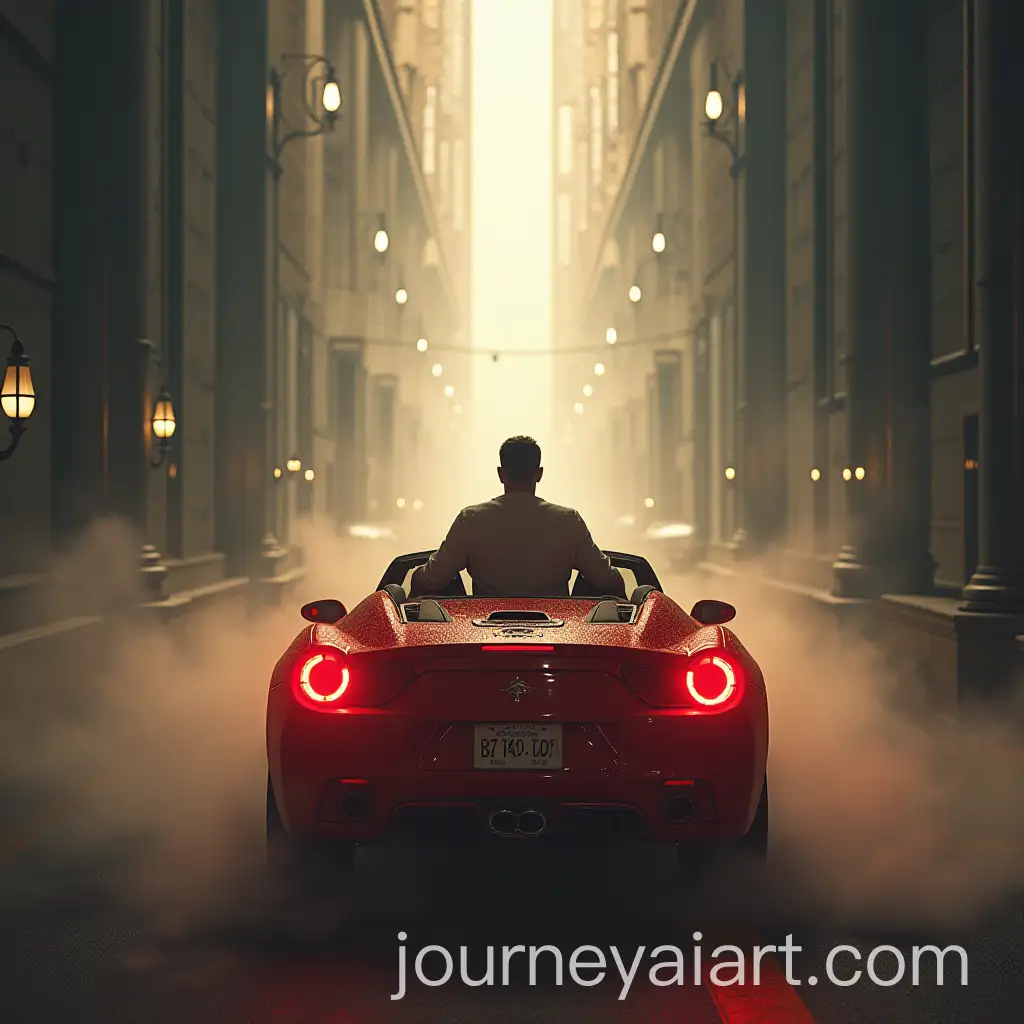 Man-Driving-Red-Car-into-the-Afterlife