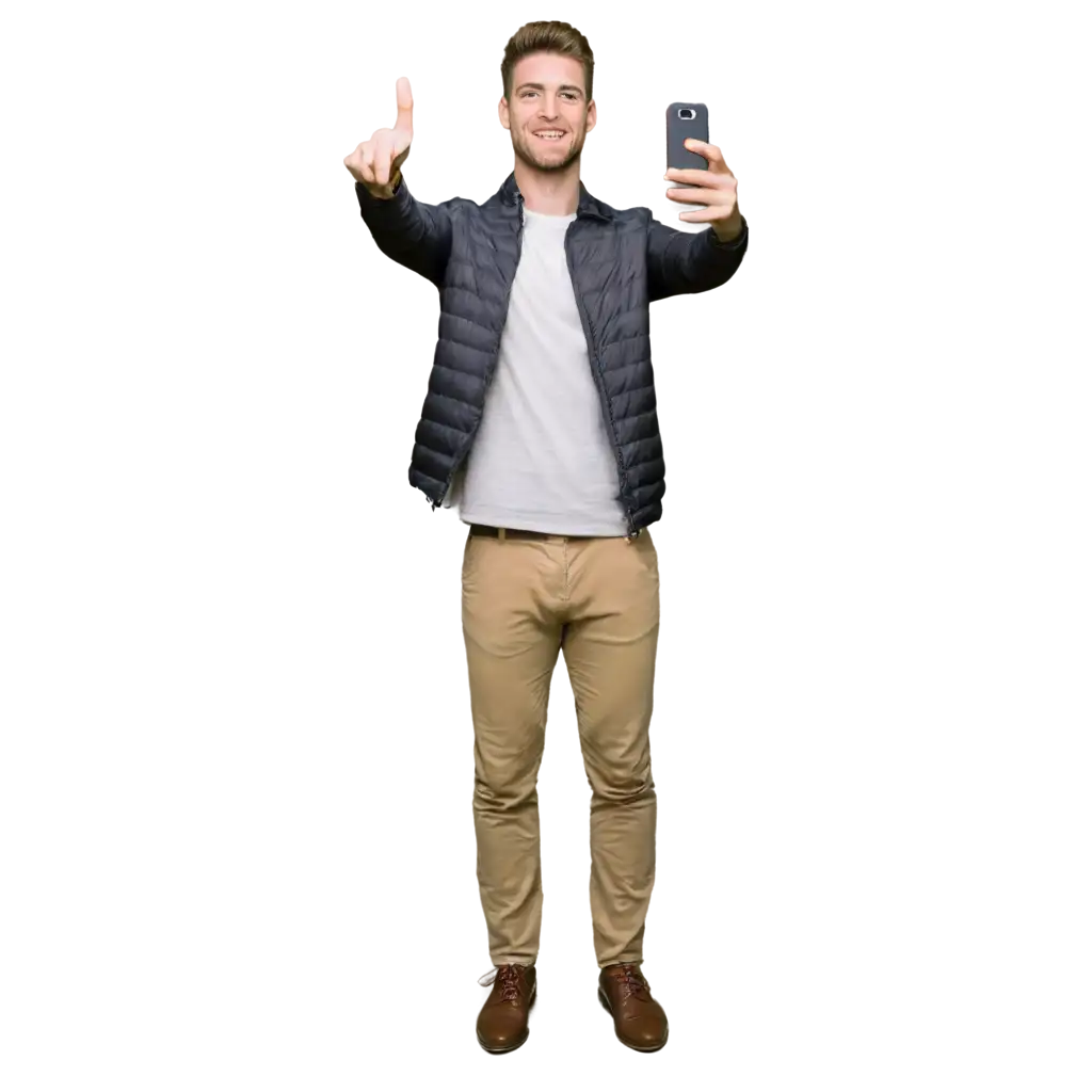 A guy standing and taking a selfie