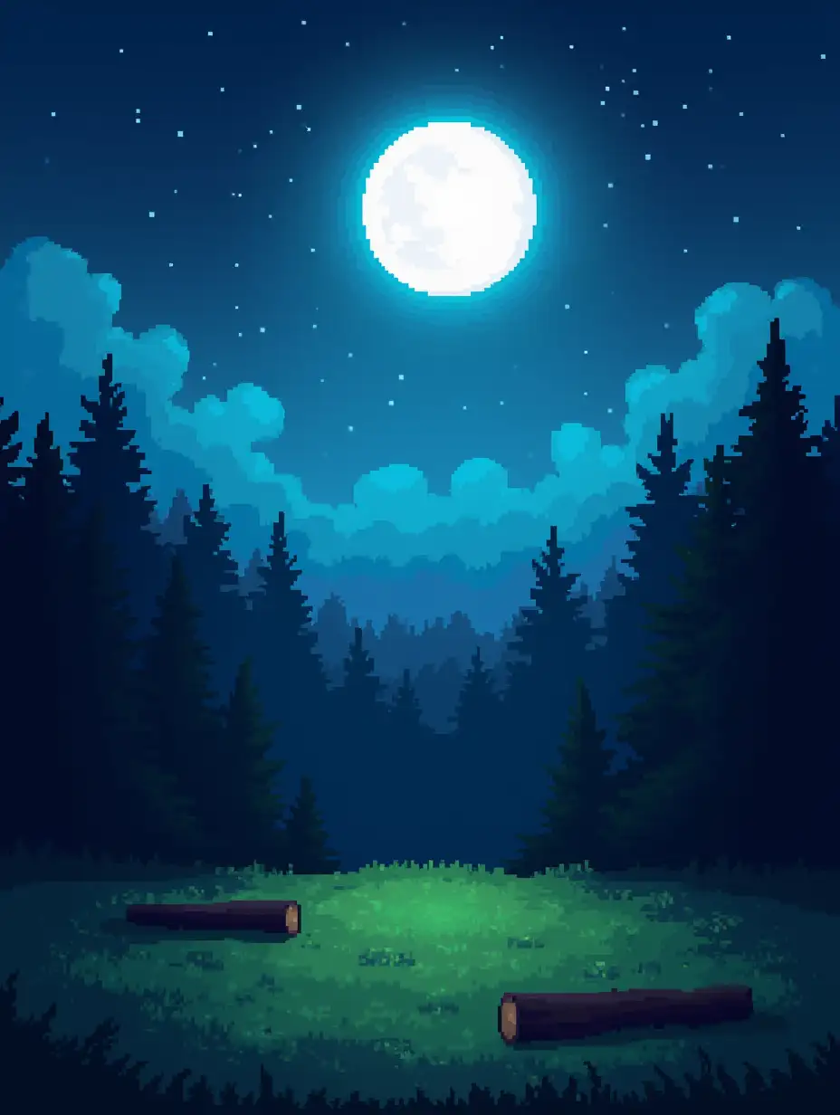 Serene-Pixel-Art-Nighttime-Forest-Under-Full-Moon