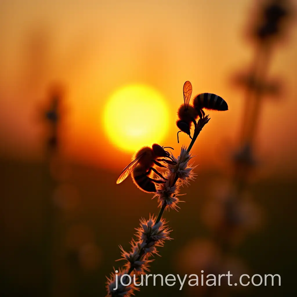 Glowing-Bees-Silhouetted-Against-a-Sunset-Sky