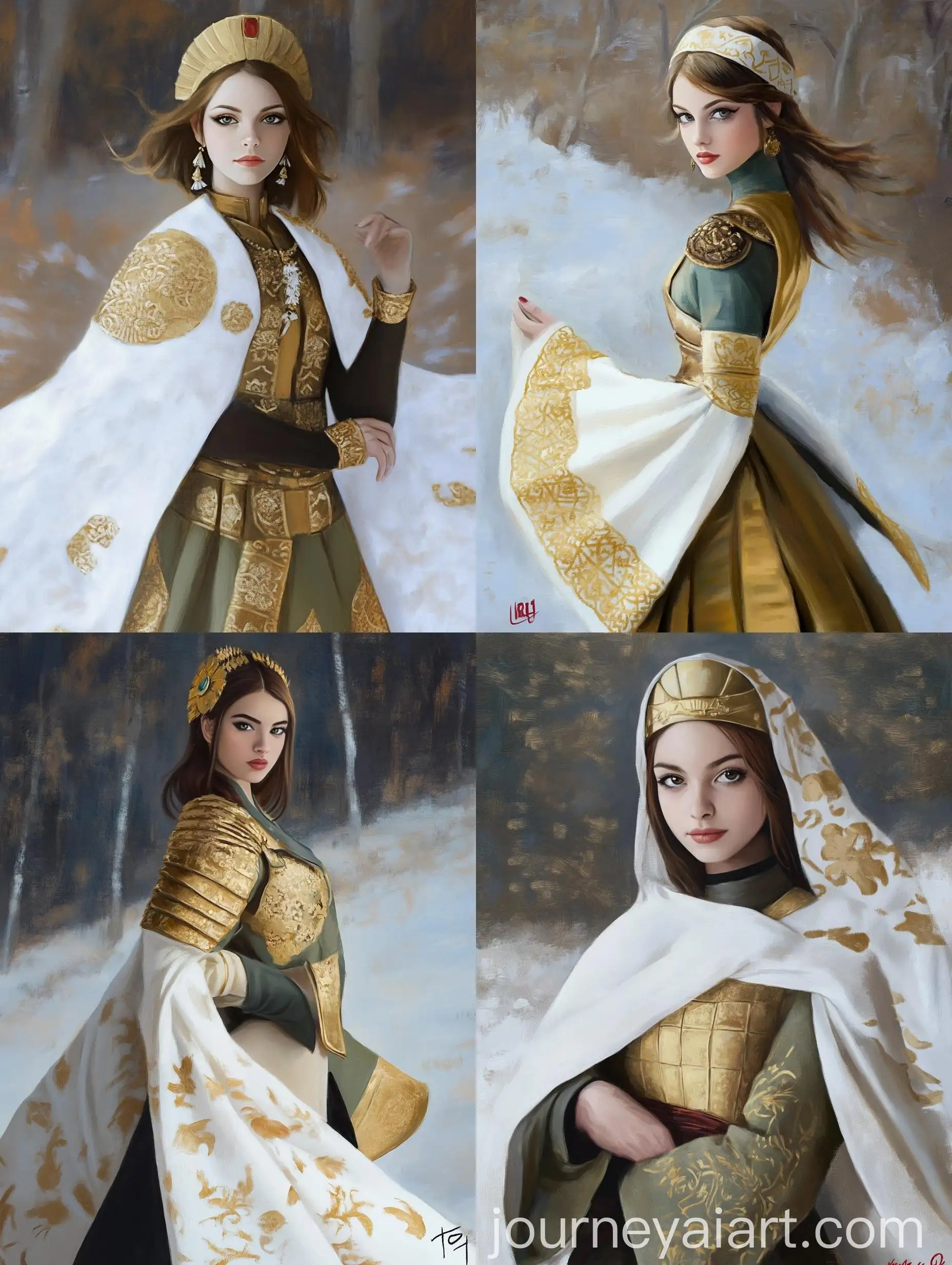 Elegant-Girl-in-White-and-Gold-Dress-with-Robe-Realistic-Oil-Painting