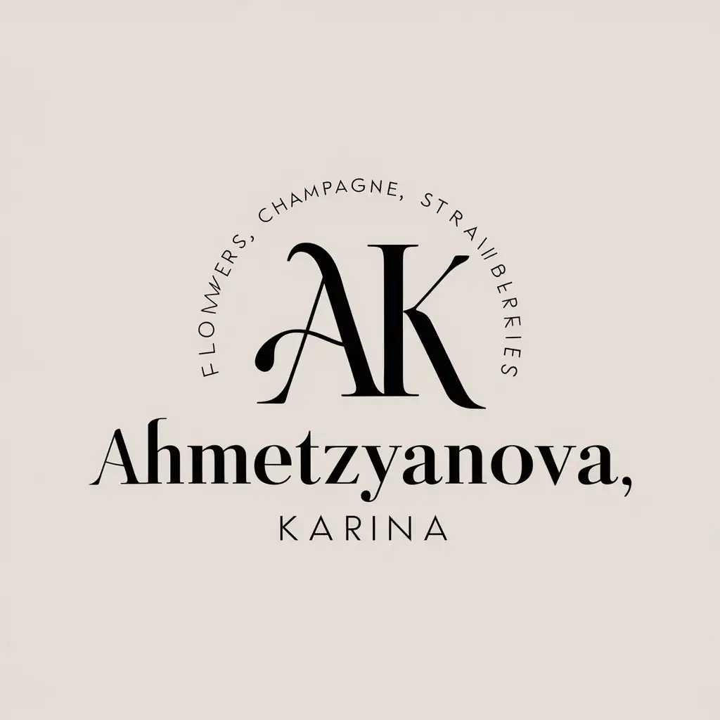 a logo design,with the text "Flowers, champagne, strawberries", main symbol:Ahmetzyanova Karina,Moderate,clear background