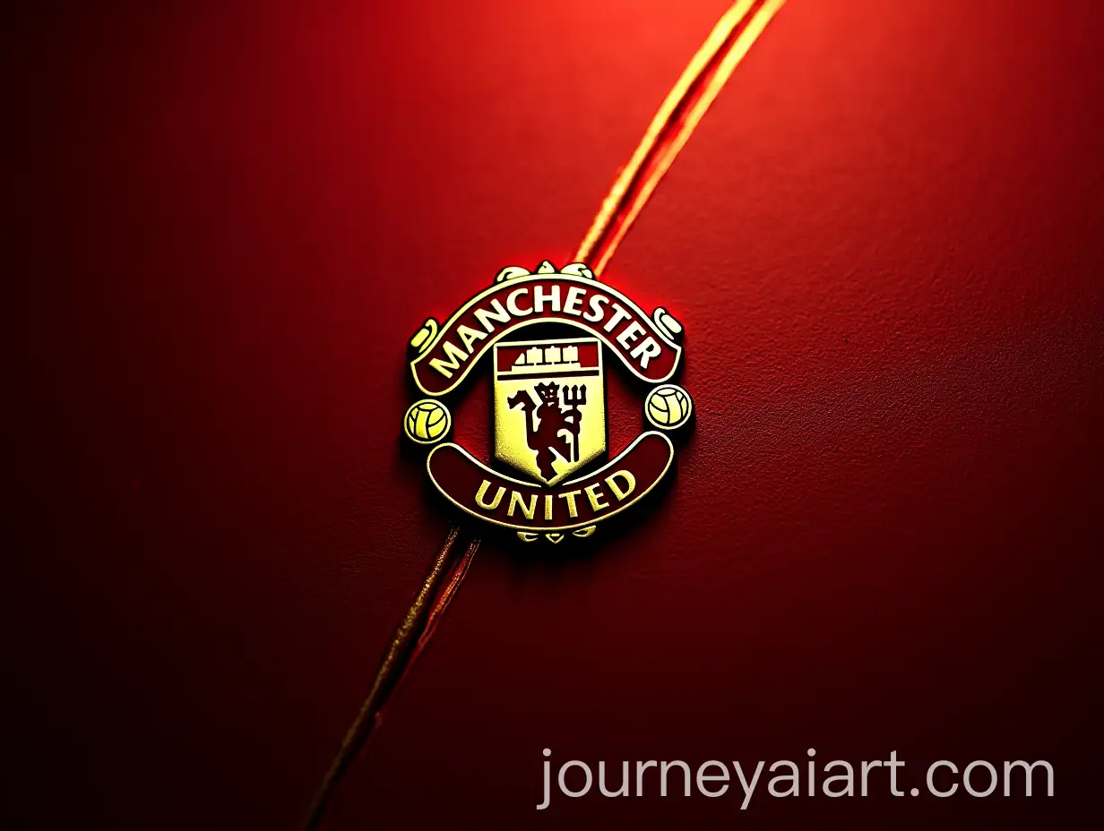 Manchester-United-Logo-on-Red-Leather-Background-with-Gold-Glowing-Streaks