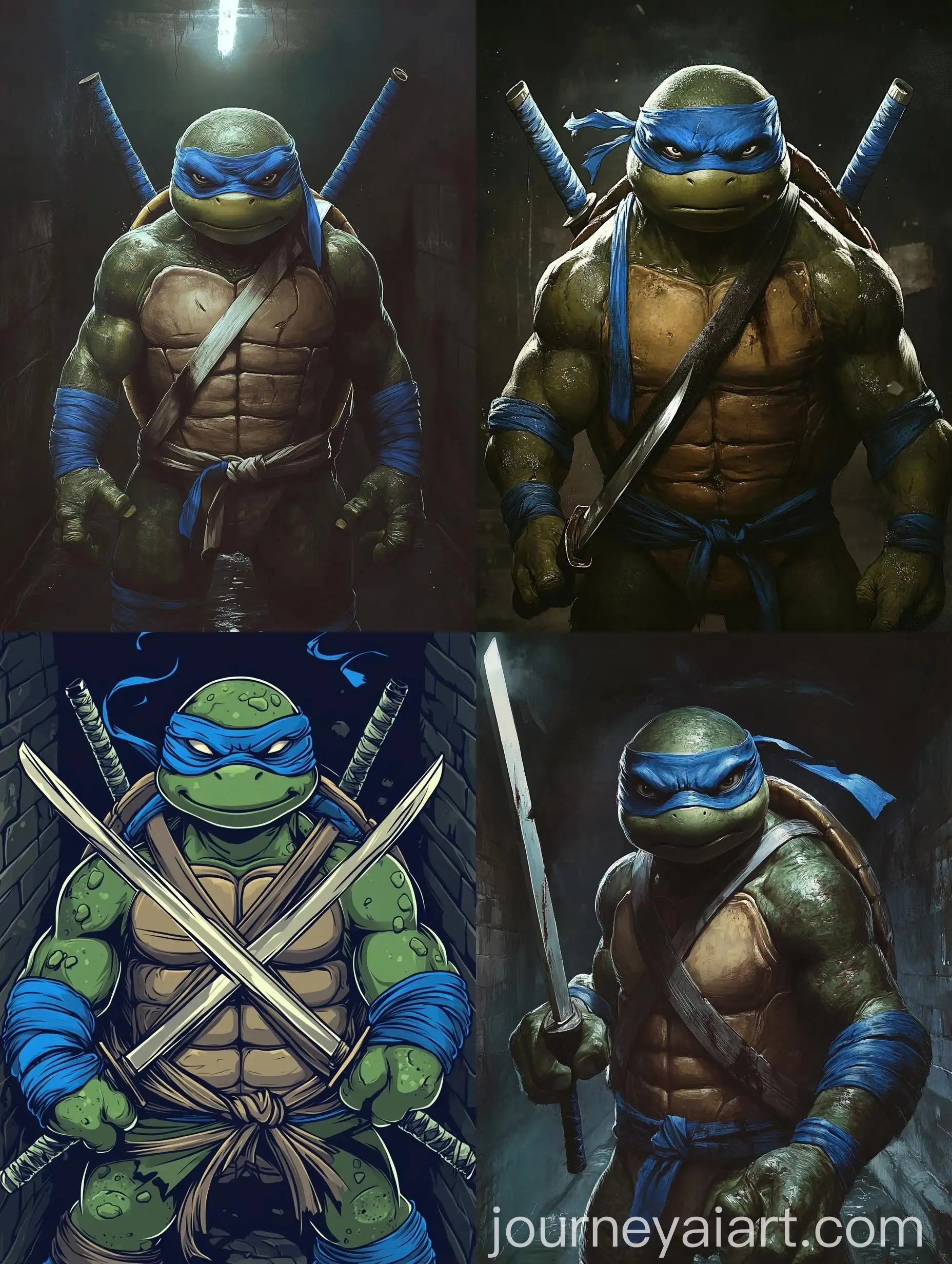 Leonardo-Ninja-Turtle-Holding-Katanas-in-Sewer