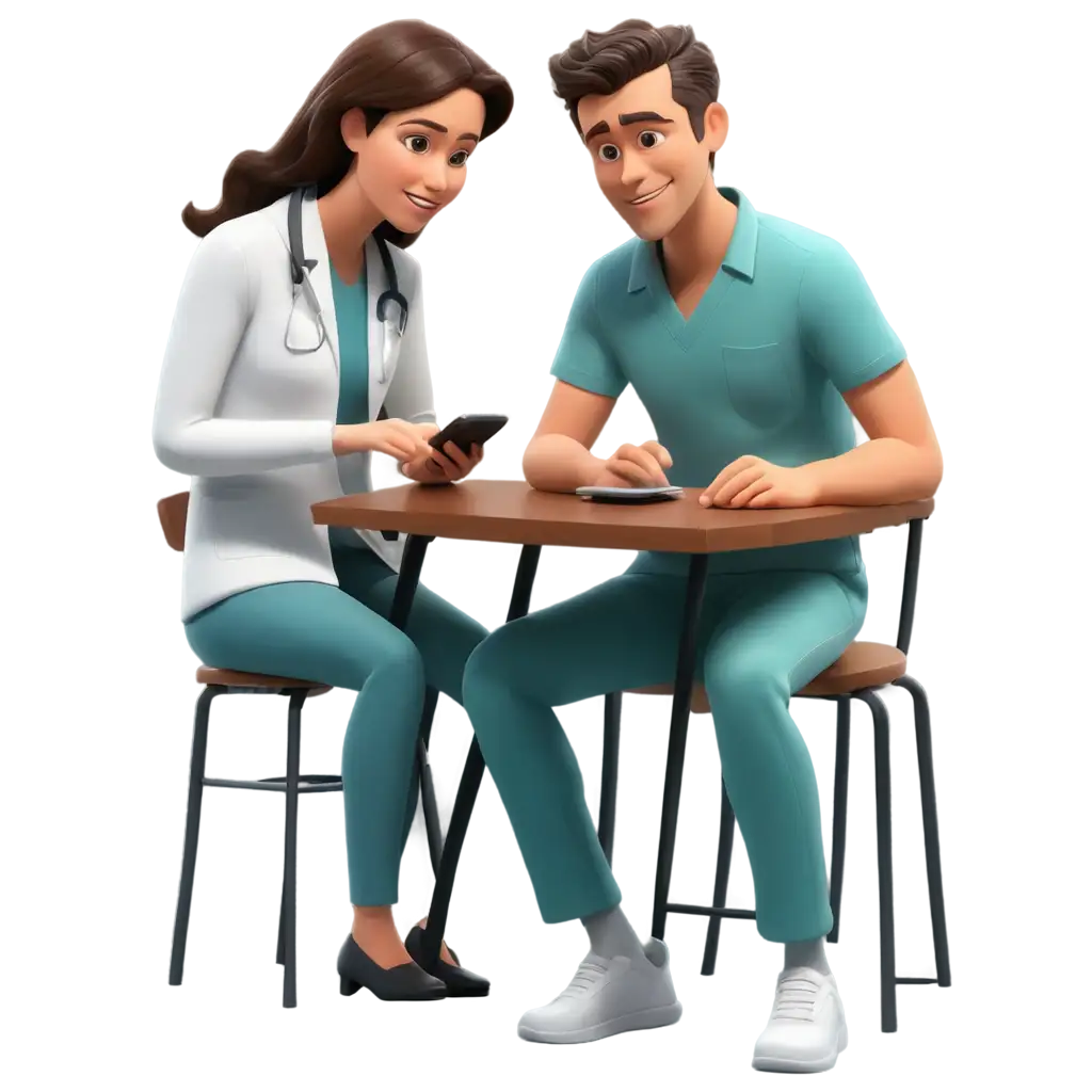 Cartoon-PNG-Image-of-Patient-and-Doctor-LookingPNG-Image-Usage-Scenarios-at-a-Phone-HighQuality-Visual-for-Healthcare-Digital-Media