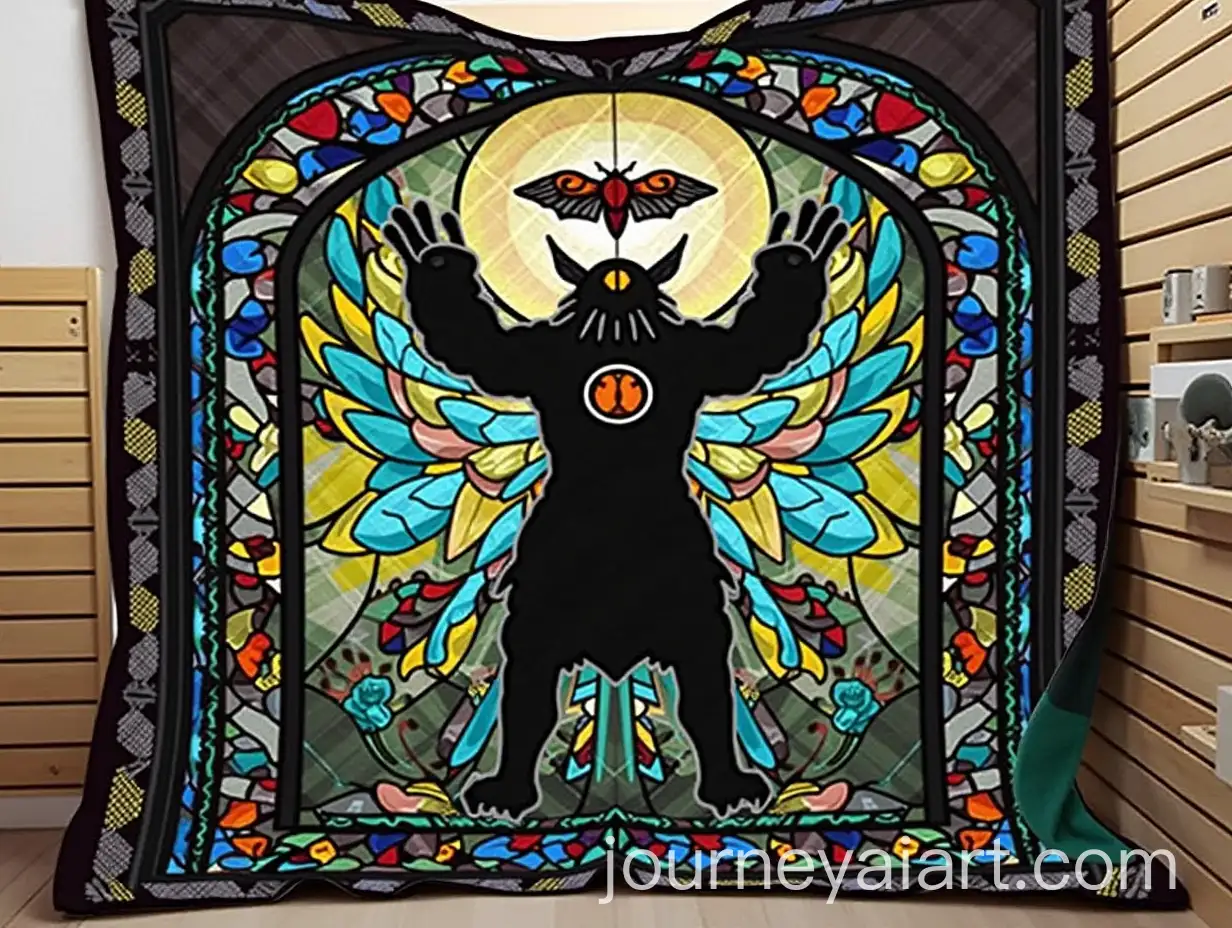 Mothman-Stained-Glass-Plush-Blanket-Featuring-Cryptid-Design