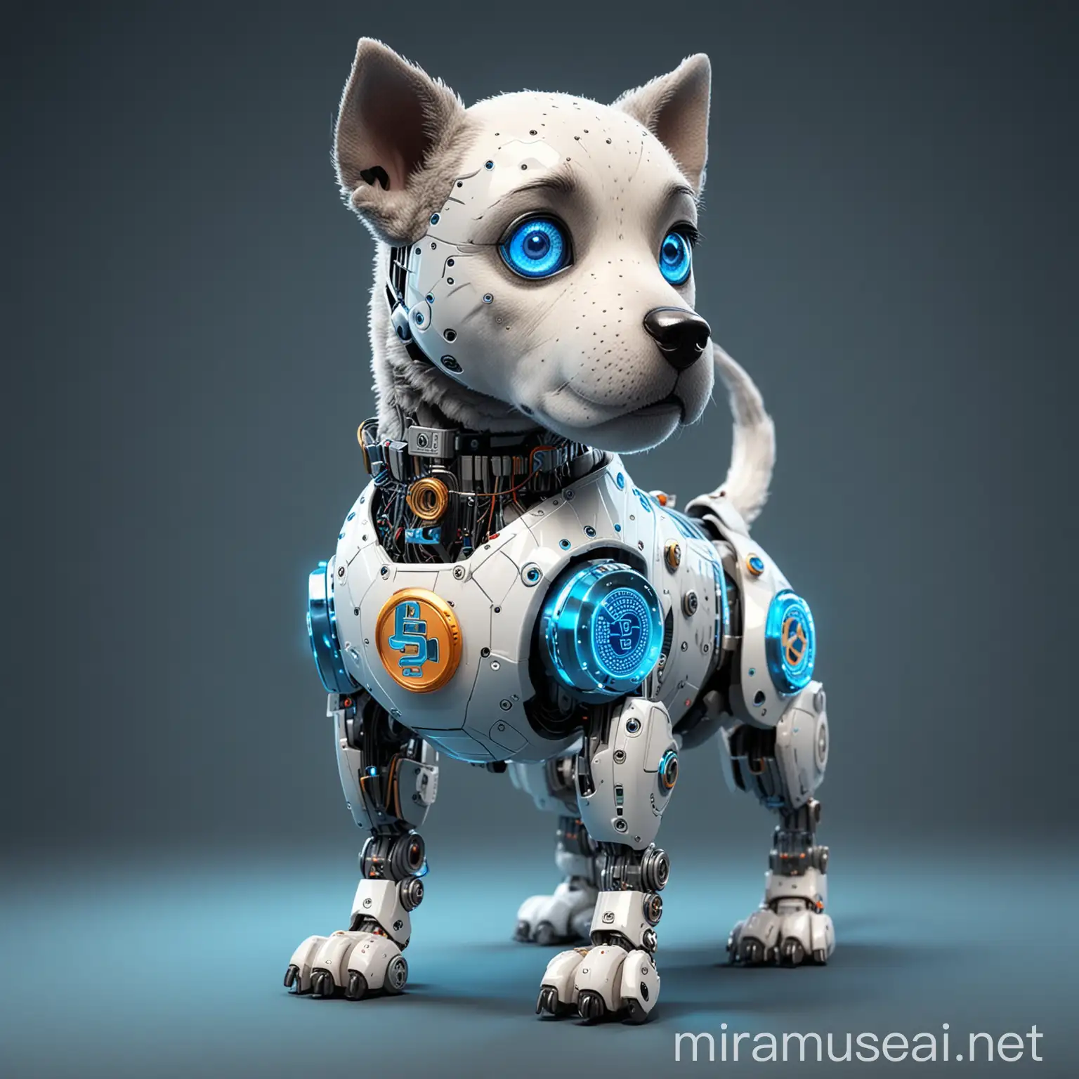 Futuristic Cartoon Robot Dog with Cryptocurrency Symbol