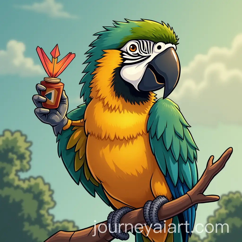 Cartoon-Parrot-Perched-on-Branch-Doing-SIGMA