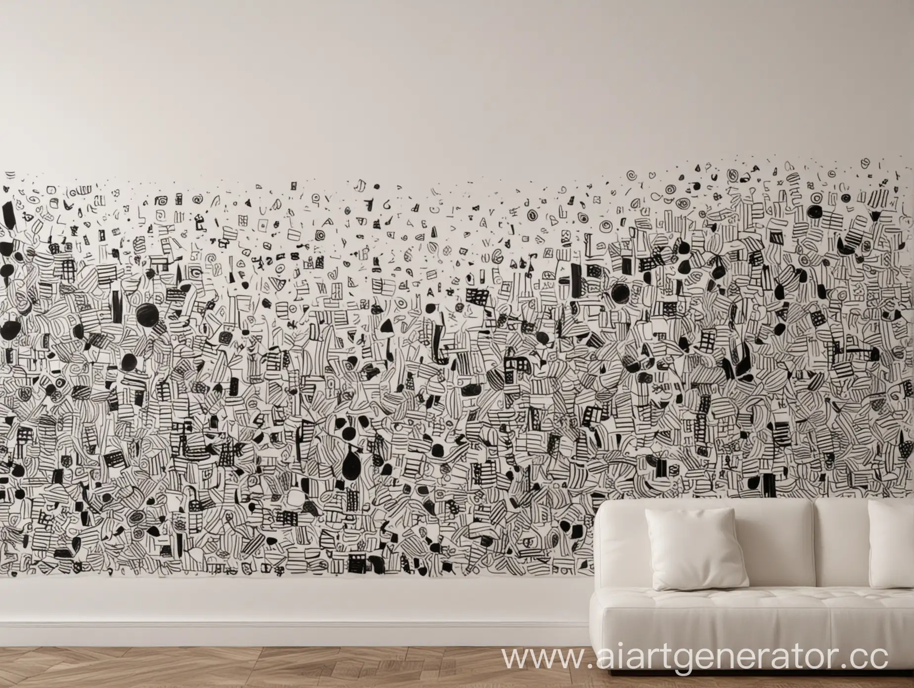 Modern-White-Wall-with-Abstract-Black-Doodle-Painting