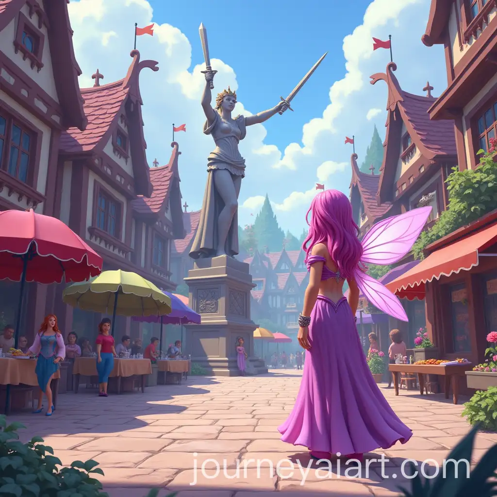 Magical-Kingdom-Plaza-with-Warrior-Statue-and-Fairy-Princess