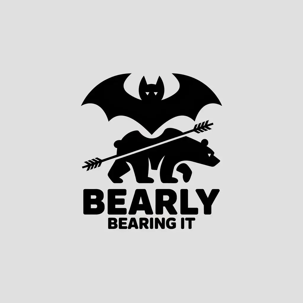 LOGO Design For Bearly Bearing it Minimalistic White Bear Vampire Bat and Arrows