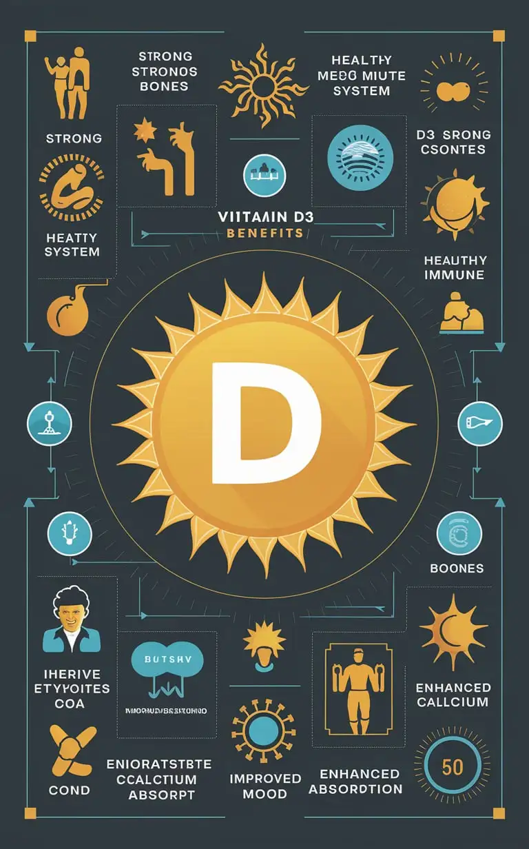 graphic showing the benefits of Vitamin D3.

