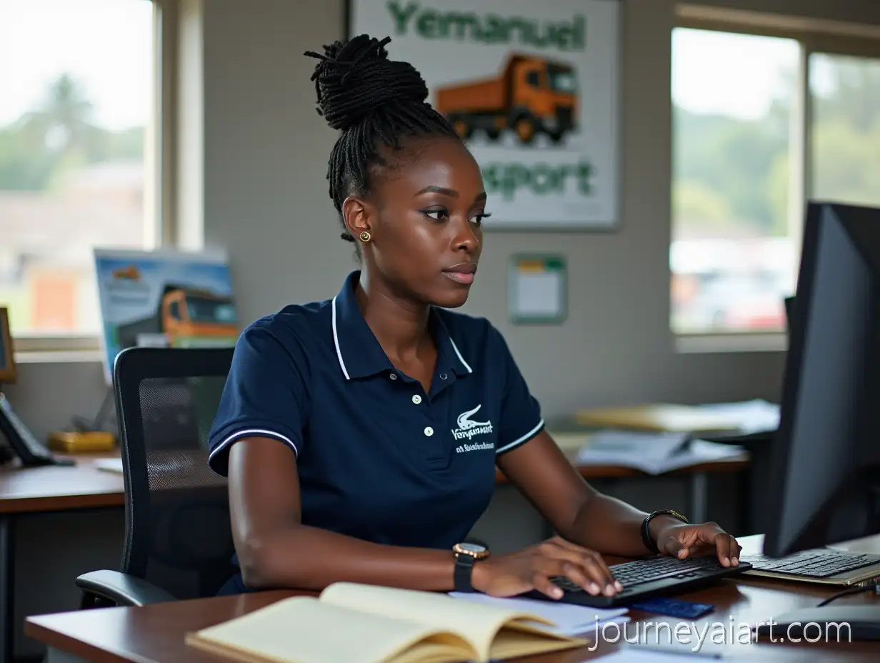 Ghanaian-Secretary-in-Professional-Office-Setting-with-Yemanuel-Transport-Branding
