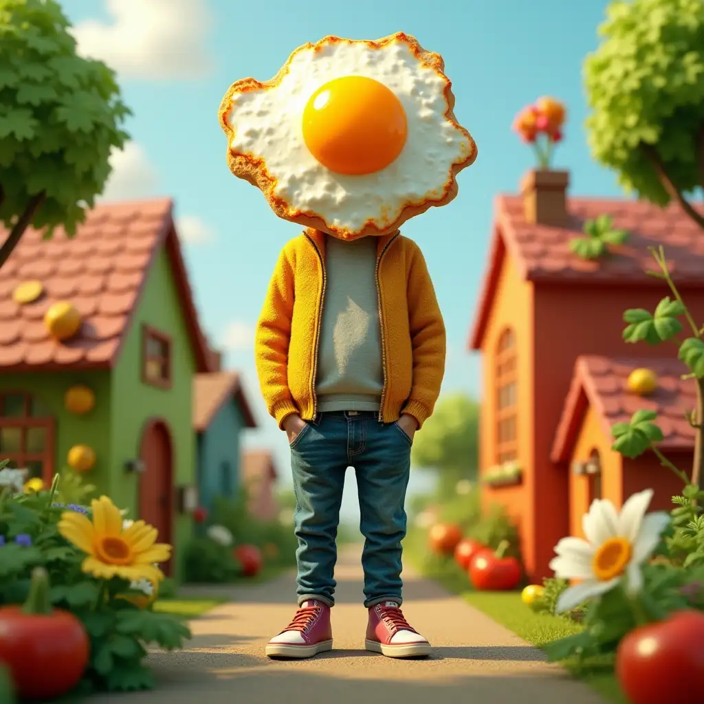 Person-with-SunnySideUp-Egg-Head-in-a-Colorful-Vegetable-World