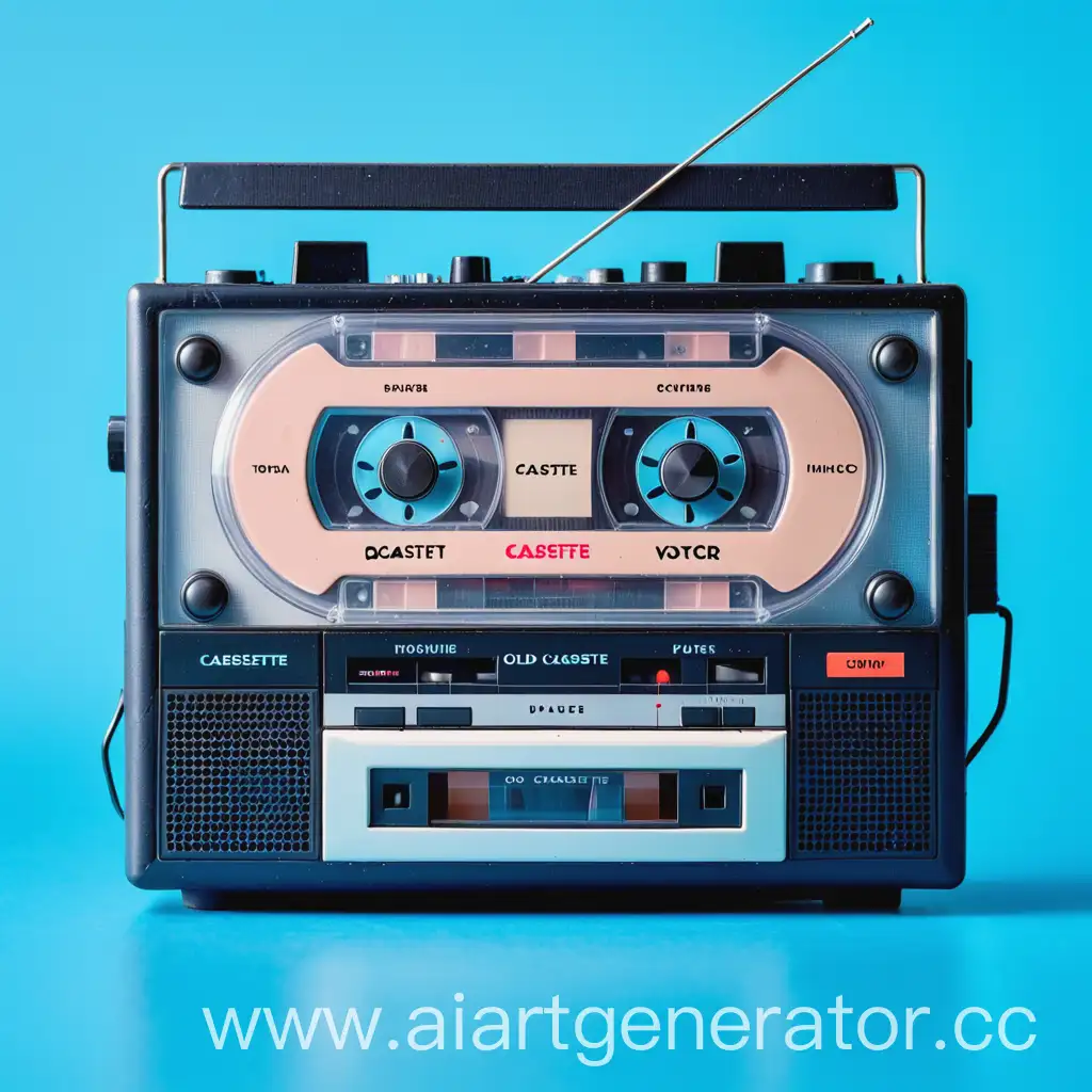 Vintage-Cassette-Player-on-Blue-Background