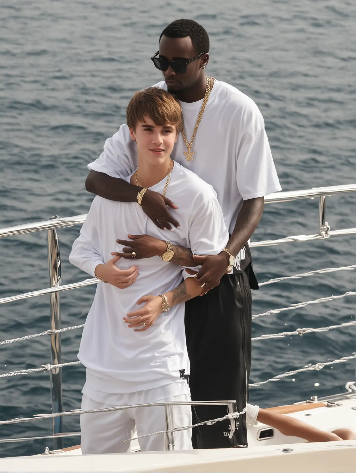 Justin-Bieber-and-P-Diddys-Yacht-Embrace