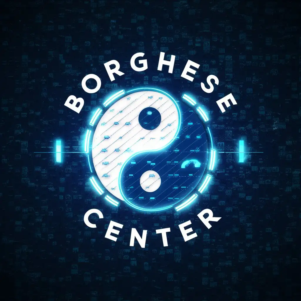 LOGO-Design-for-Borghese-Center-Creative-YinYang-Symbol-in-Cyberpunk-Style