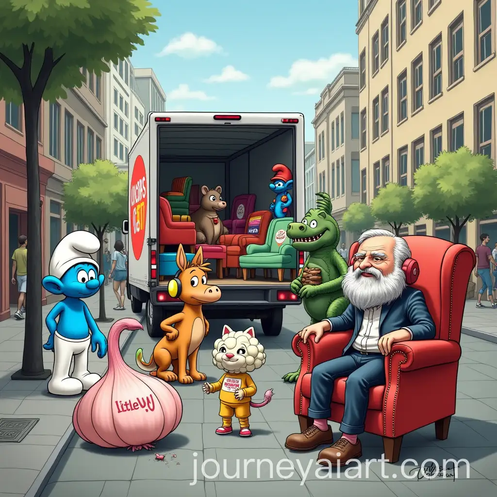 Humorous-Urban-Scene-with-Animated-Characters-and-Colorful-Furniture-Delivery