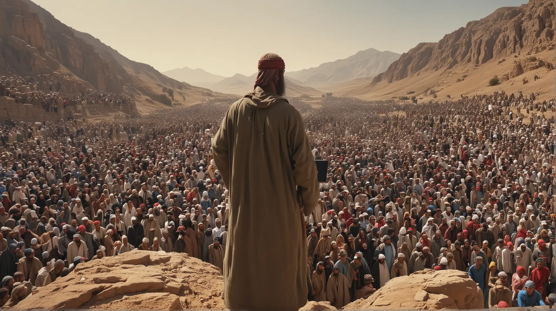 Moses Holding Tablets Before Multitude at Sinai Mountains