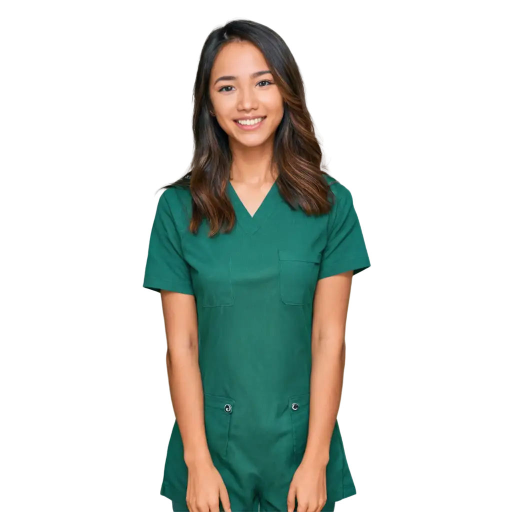 Young-Indonesian-Nurse-PNG-Image-with-Happy-Smiling-Face-in-Green-Casual-Clothes