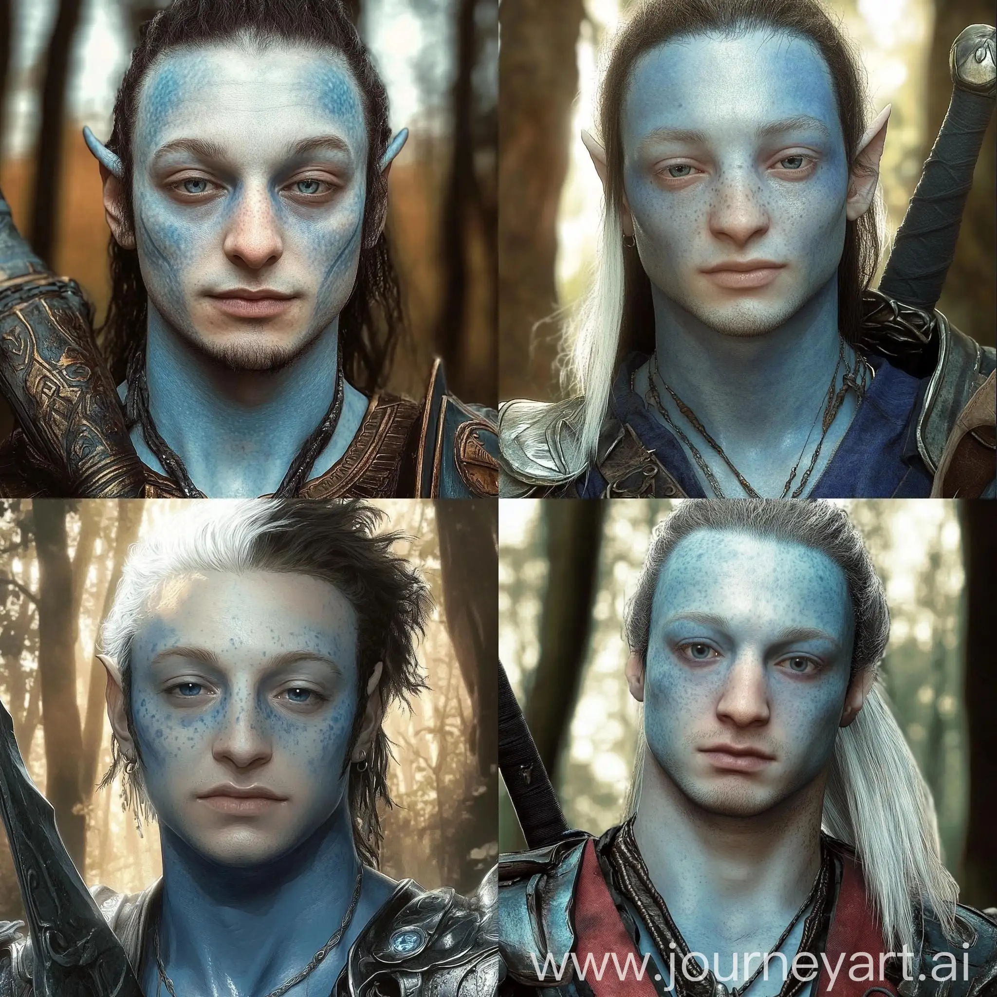 Avatar-Warrior-in-Forest-with-Blue-Skin-and-White-Hairs