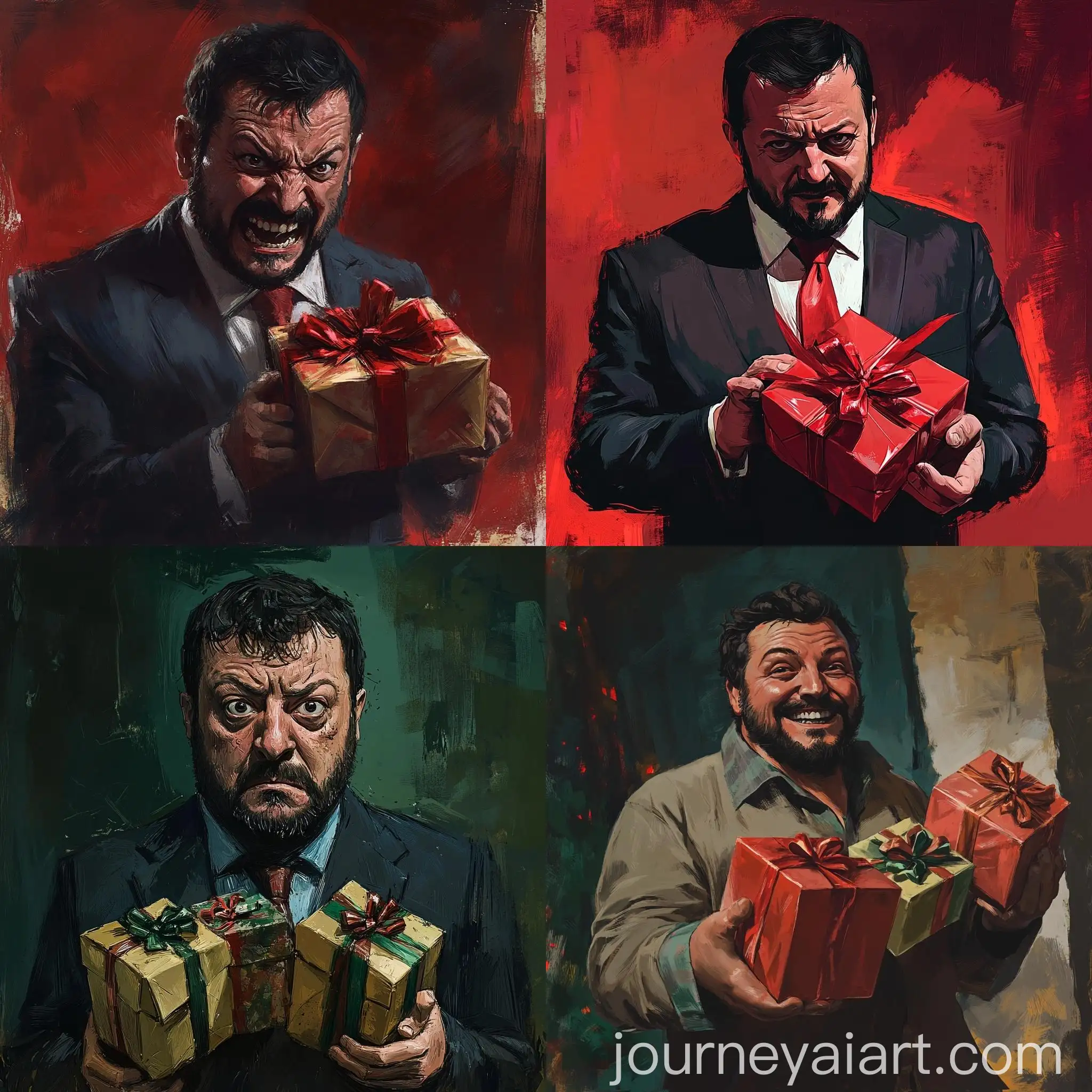 Italian-Politician-Matteo-Salvini-Unwraps-Gift-Packages-with-Demonic-Expression