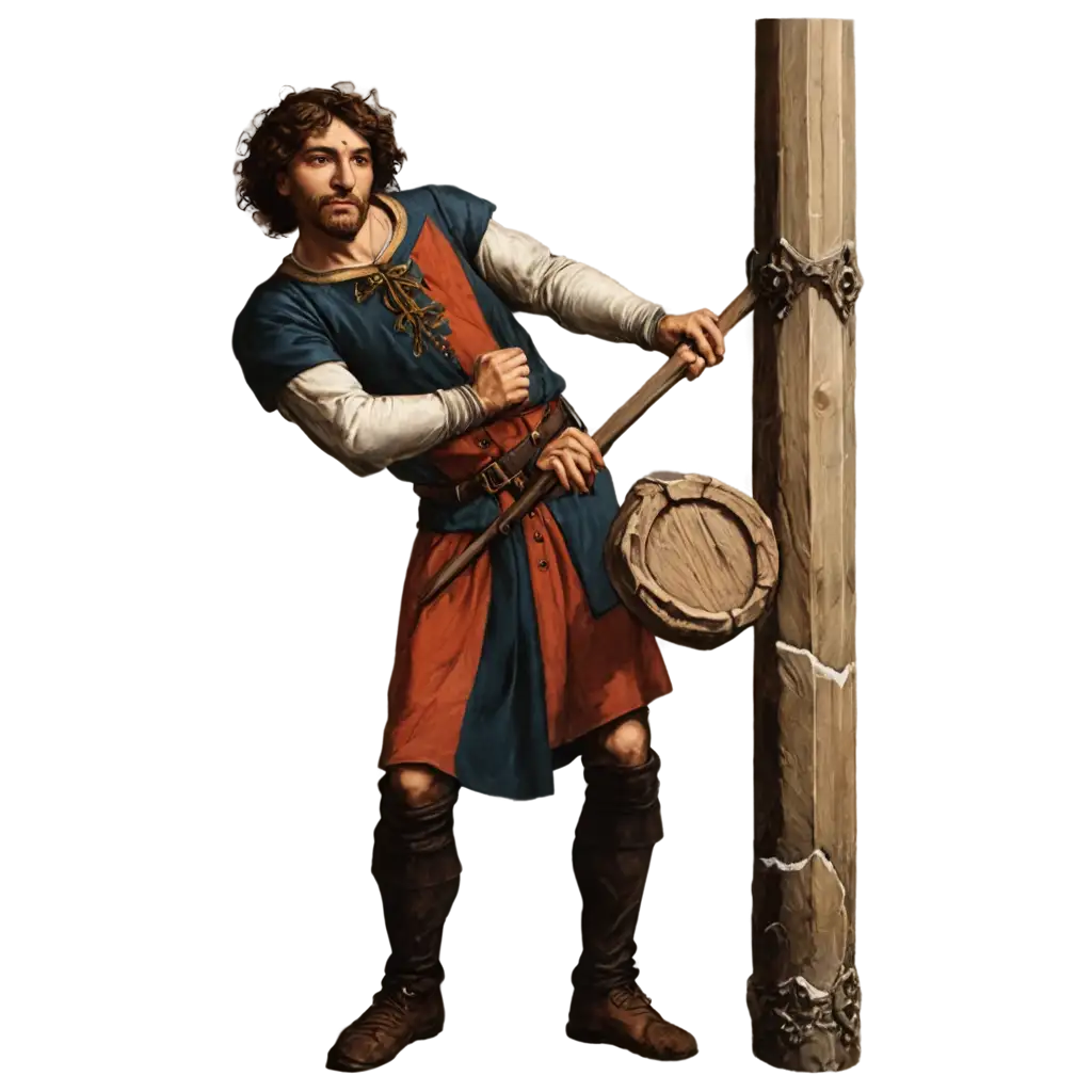 MEDIEVAL MAN RAISING BROKEN COLUMN