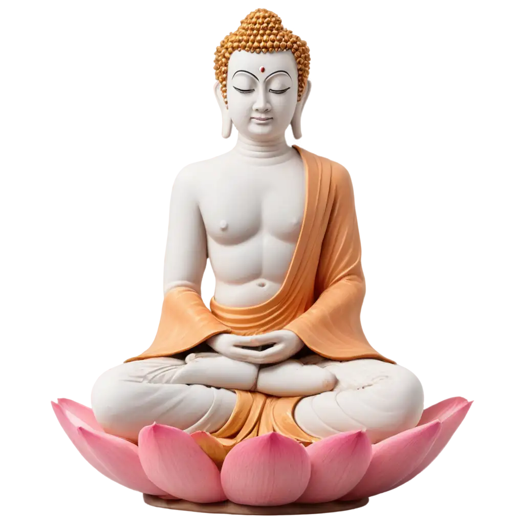 Stunning-White-and-Orange-Buddha-PNG-Image-on-Pink-Lotus-Elevate-Your-Digital-Artwork