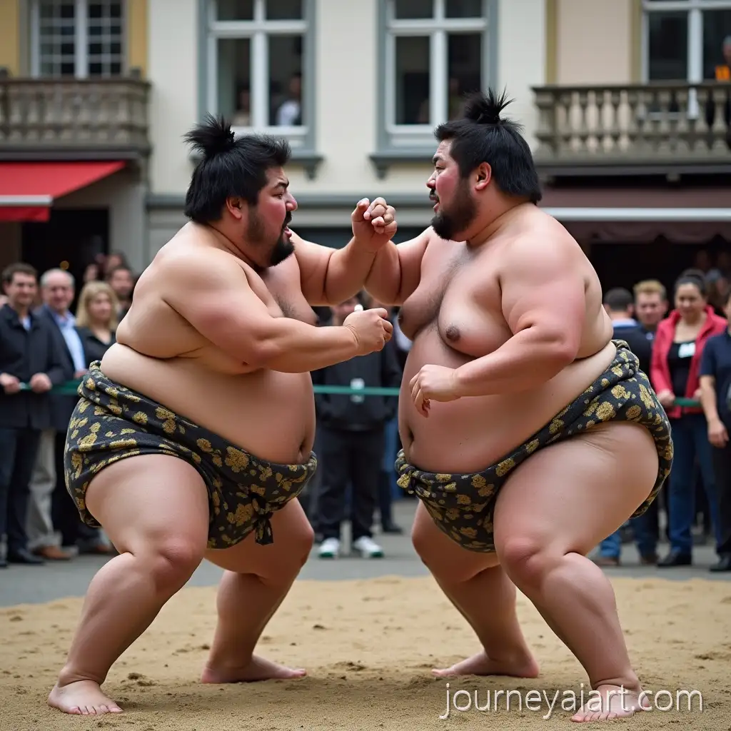 Two-Sumo-Wrestlers-Competing-at-Munich-Marienplatz-During-Outdoor-Show-Fight