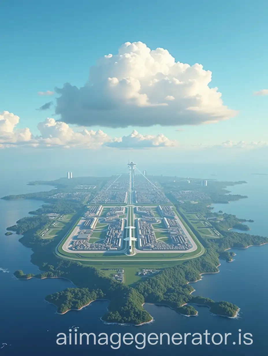 two cities with an airport connected by a cloud