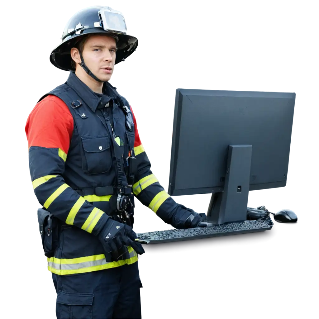 Dutch fireman behind a PC