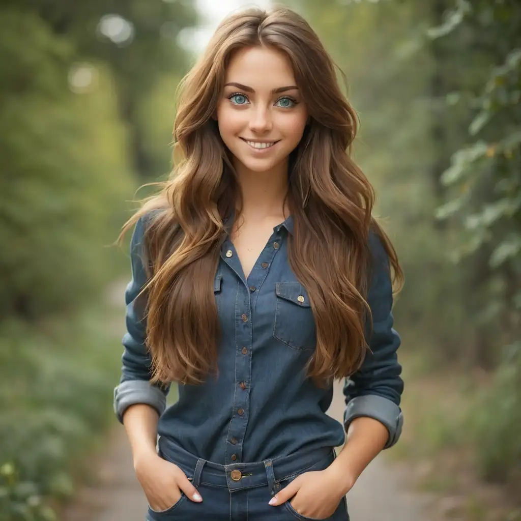 Young-Woman-with-Green-Eyes-and-Brown-Hair-in-Blue-Jeans