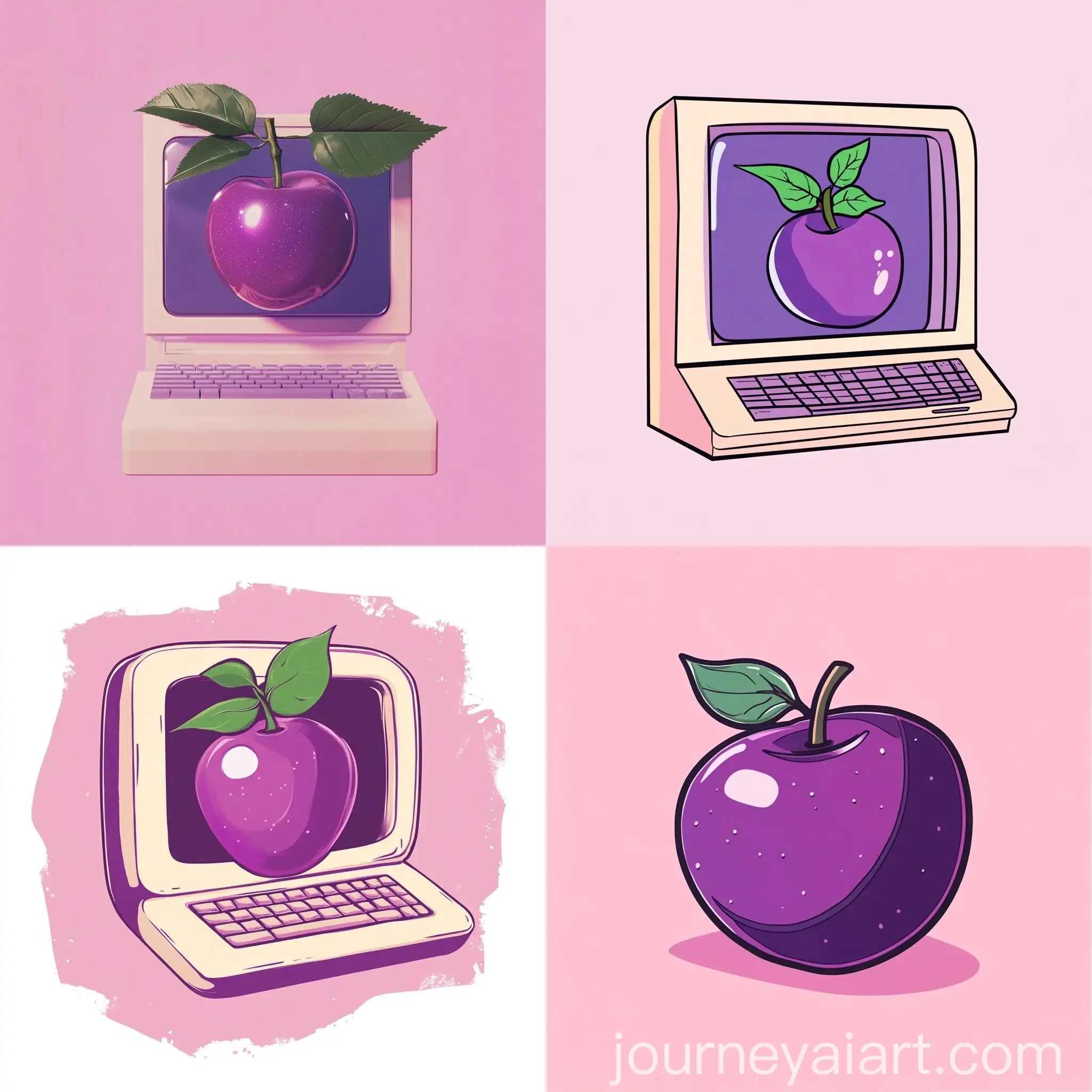 Vintage-Computer-System-Logo-with-Purple-Fruit-on-Pink-Background